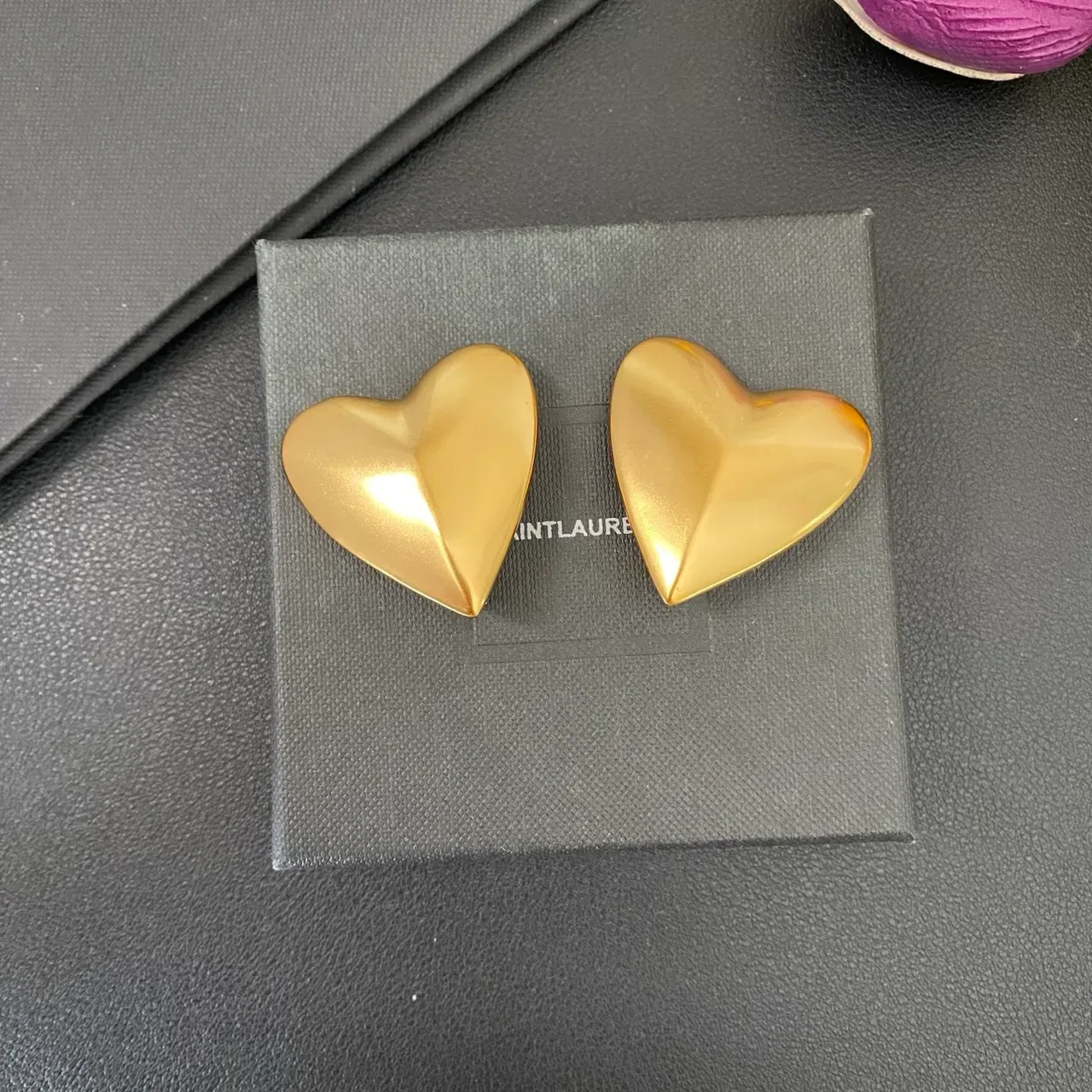 Saint Laurent Gold Sculpted Heart Metallic Earrings 5