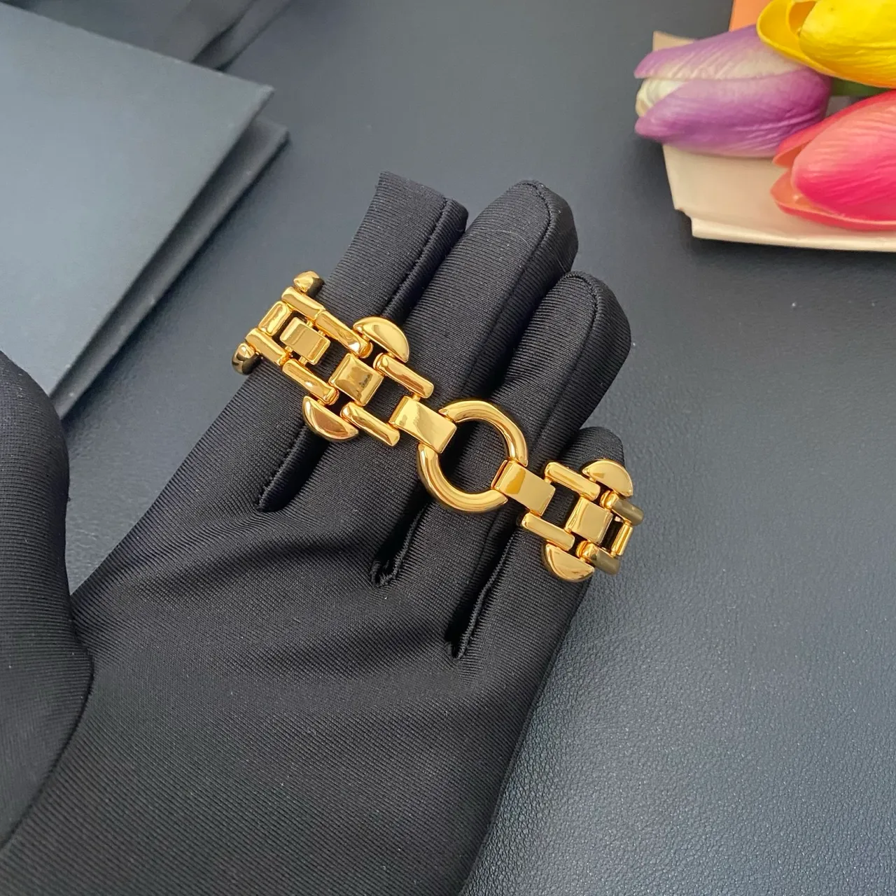 Saint Laurent Gold-Tone Chunky Link Bracelet 5