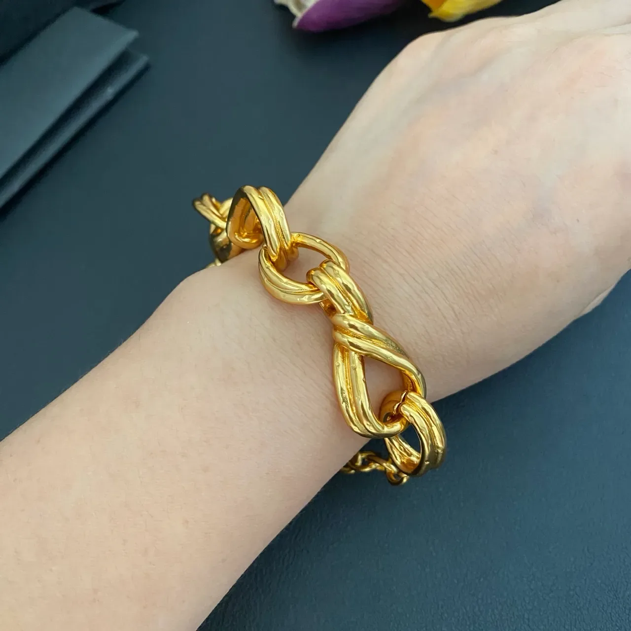 Saint Laurent Gold Twisted-Link Chain Polished Bracelet 4