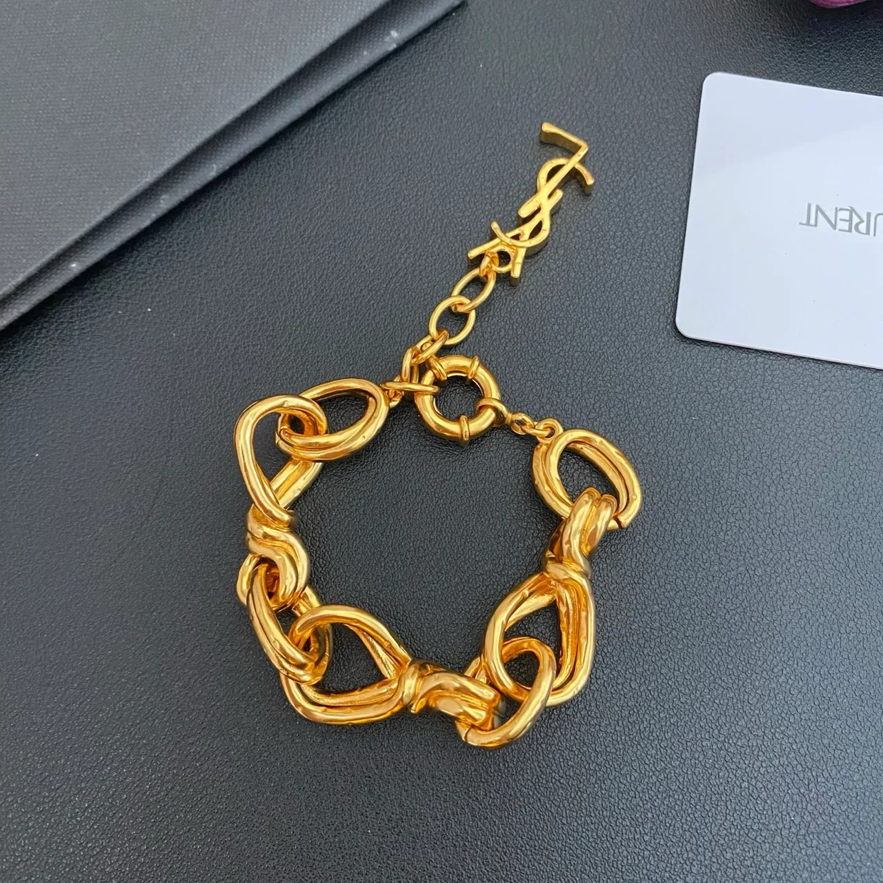 Saint Laurent Gold Twisted-Link Chain Polished Bracelet 5