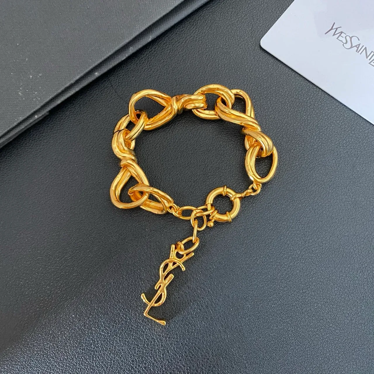 Saint Laurent Gold Twisted-Link Chain Polished Bracelet 6