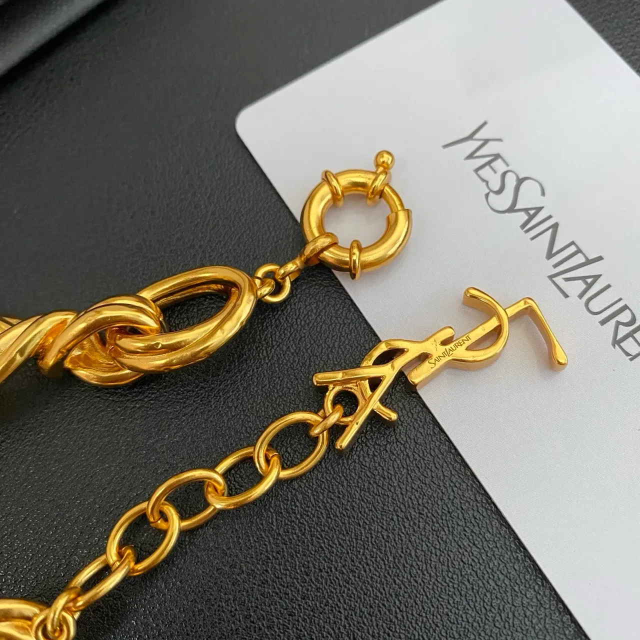 Saint Laurent Gold Twisted-Link Chain Polished Bracelet 7