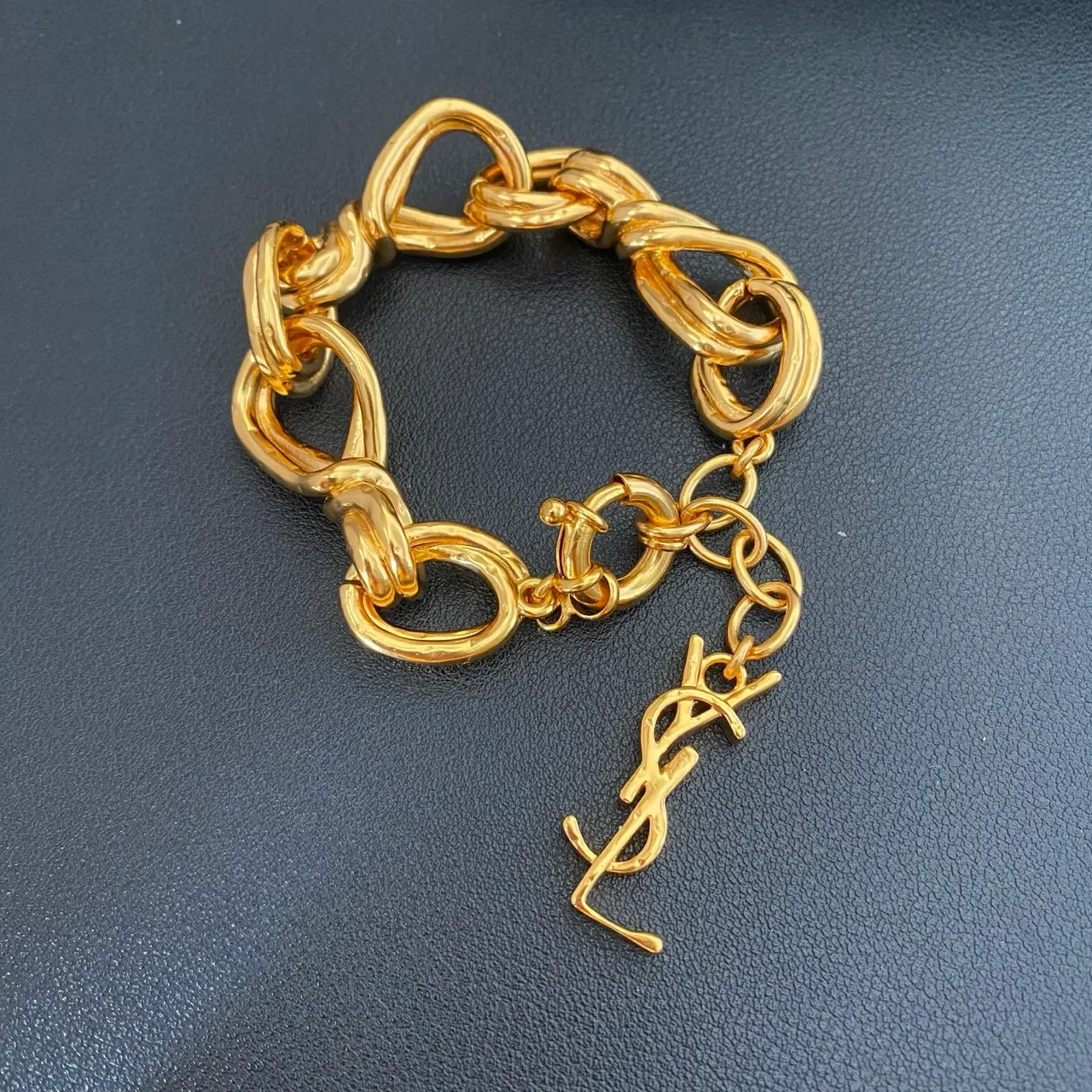Saint Laurent Gold Twisted-Link Chain Polished Bracelet 11
