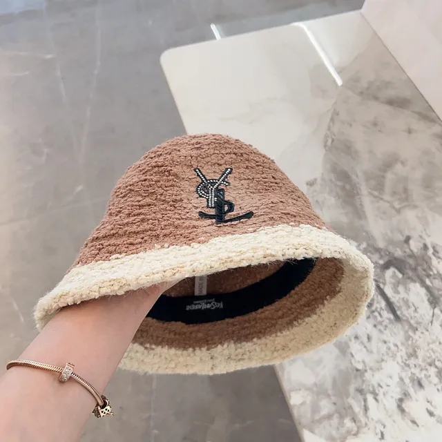 Saint Laurent Monogram Embroidered Two-Tone Shearling Bucket Hat 3