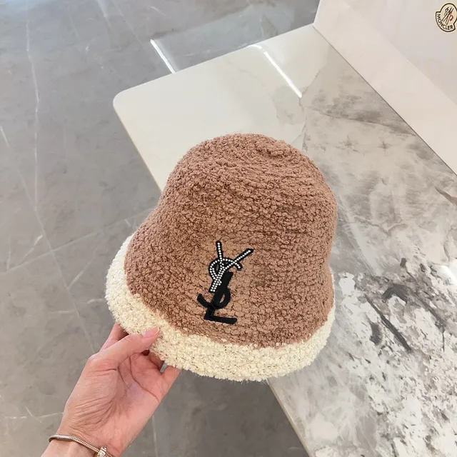 Saint Laurent Monogram Embroidered Two-Tone Shearling Bucket Hat 6