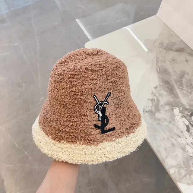 Saint Laurent Monogram Embroidered Two-Tone Shearling Bucket Hat 7