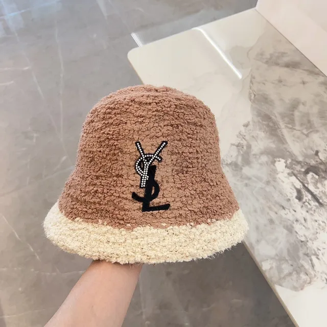 Saint Laurent Monogram Embroidered Two-Tone Shearling Bucket Hat 8