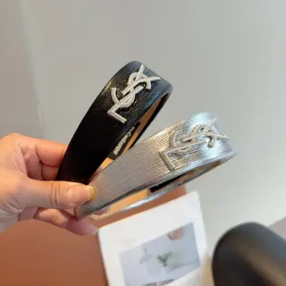 Saint Laurent Monogram Headband Belt काला और चांदी चमड़े का बेल्ट