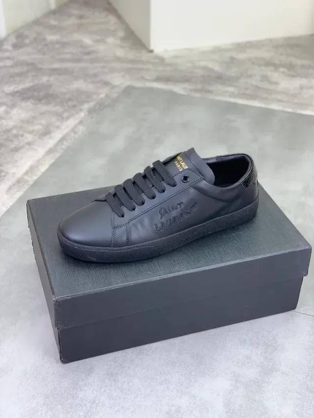 Saint Laurent Niki काली चिकनी चमड़े की ऊपरी उभरी हुई ब्रांडिंग जीवनशैली स्नीकर 4