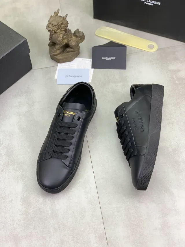 Saint Laurent Niki काली चिकनी चमड़े की ऊपरी उभरी हुई ब्रांडिंग जीवनशैली स्नीकर 5