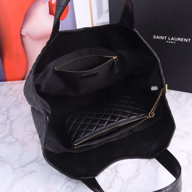 Saint Laurent क्विल्टेड डायमंड-स्टिच डेनिम-टेक्स्चर्ड नीला टोट बैग 2