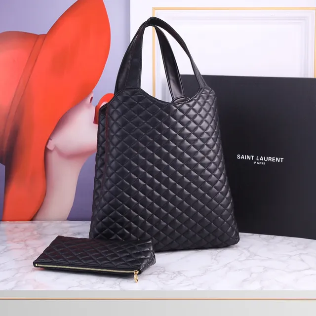 Saint Laurent क्विल्टेड डायमंड-स्टिच डेनिम-टेक्स्चर्ड नीला टोट बैग 4