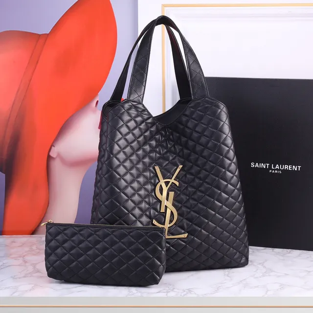 Saint Laurent क्विल्टेड डायमंड-स्टिच डेनिम-टेक्स्चर्ड नीला टोट बैग 5