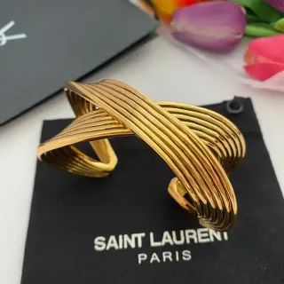 Saint Laurent रिब्ड ट्विस्टेड डबल-कफ गोल्ड-टोन ब्रेसलेट