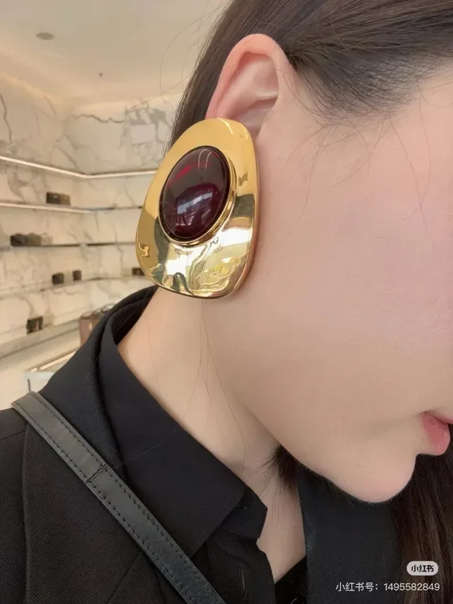 Saint Laurent Sculptural Gold-Tone Cabochon Clip-On Earrings 2
