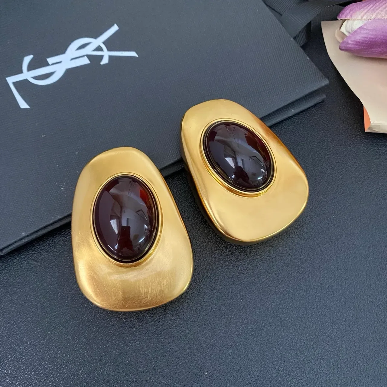 Saint Laurent Sculptural Gold-Tone Cabochon Clip-On Earrings 6