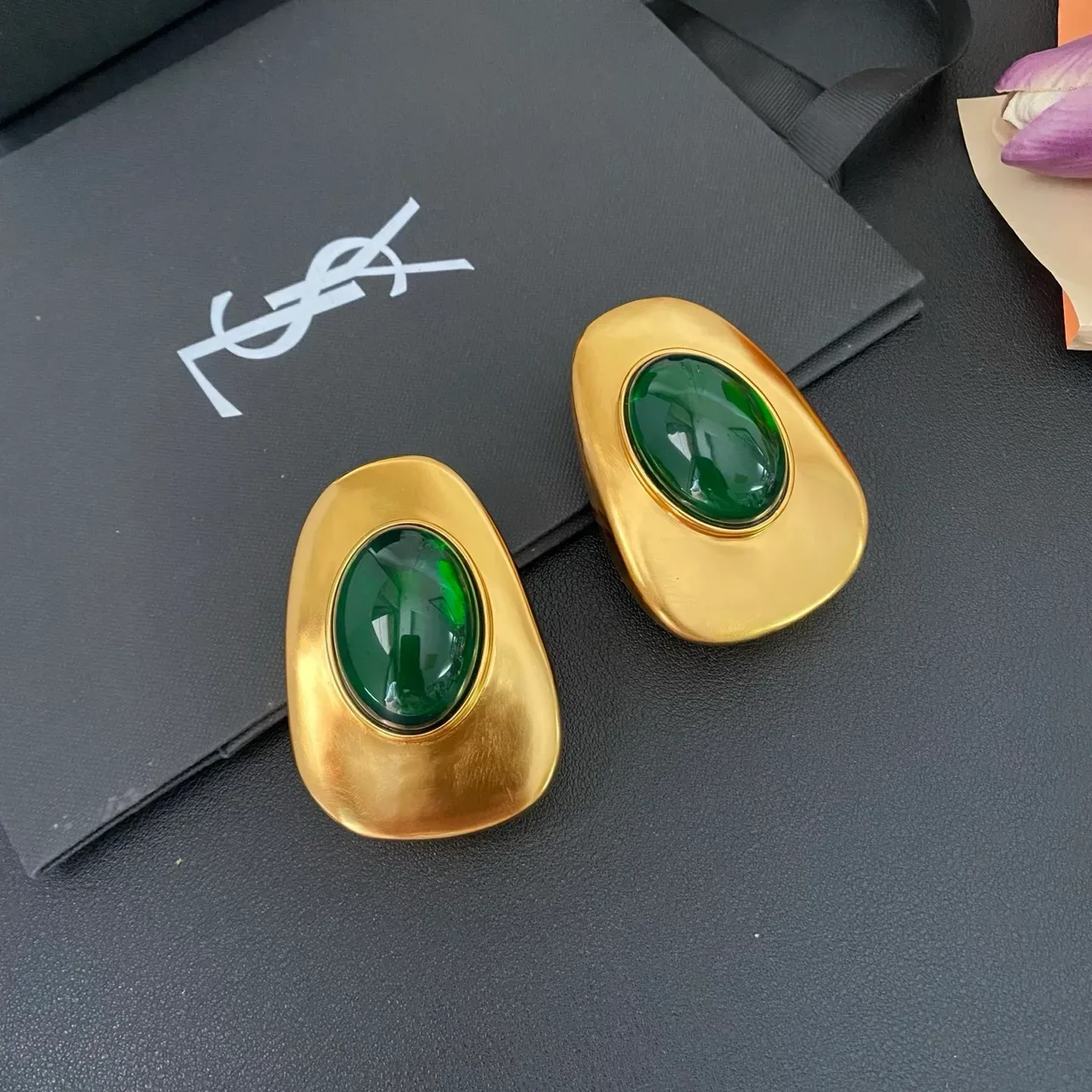Saint Laurent Sculptural Gold-Tone Cabochon Clip-On Earrings 8
