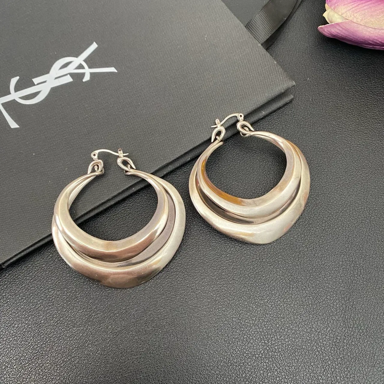 Saint Laurent 银色 三层不对称 耳环 8