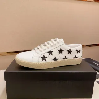 Saint Laurent सफेद काला चमड़ा ग्लिटर स्टार लाइफस्टाइल स्नीकर