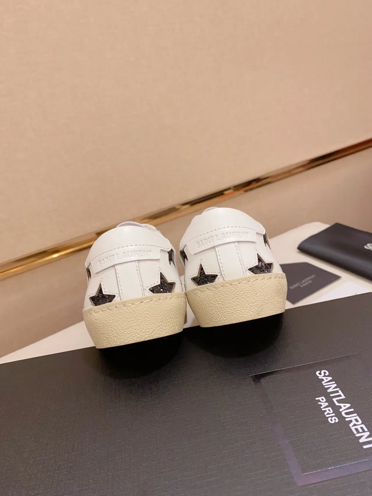 Saint Laurent Branco Preto Couro Estrelas Brilhantes Lifestyle Sneakers 4