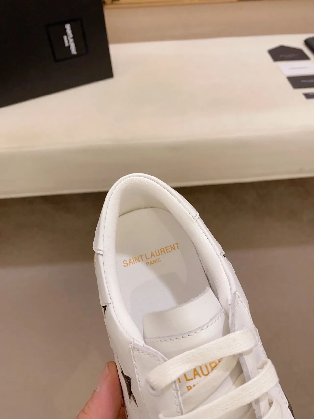 Saint Laurent Branco Preto Couro Estrelas Brilhantes Lifestyle Sneakers 6