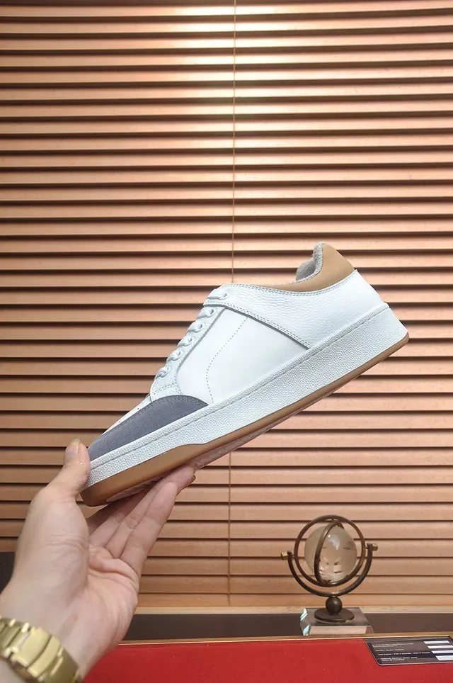 Saint Laurent White Gray Leather-Paneled Perforated Toe Lifestyle Sneakers 5