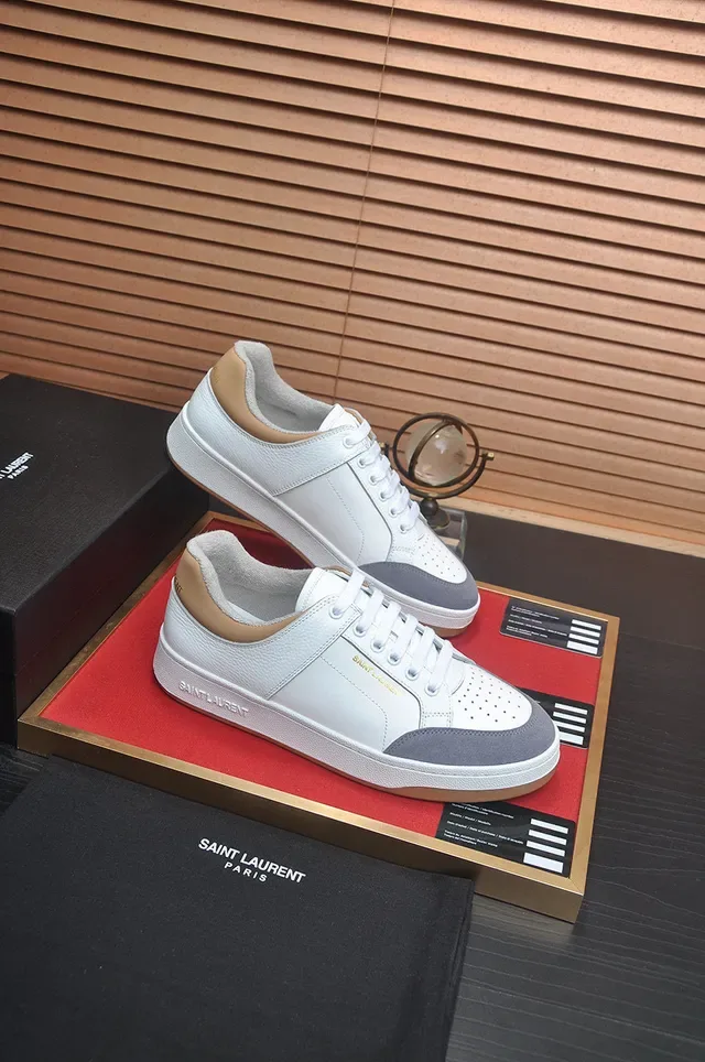 Saint Laurent White Gray Leather-Paneled Perforated Toe Lifestyle Sneakers 6
