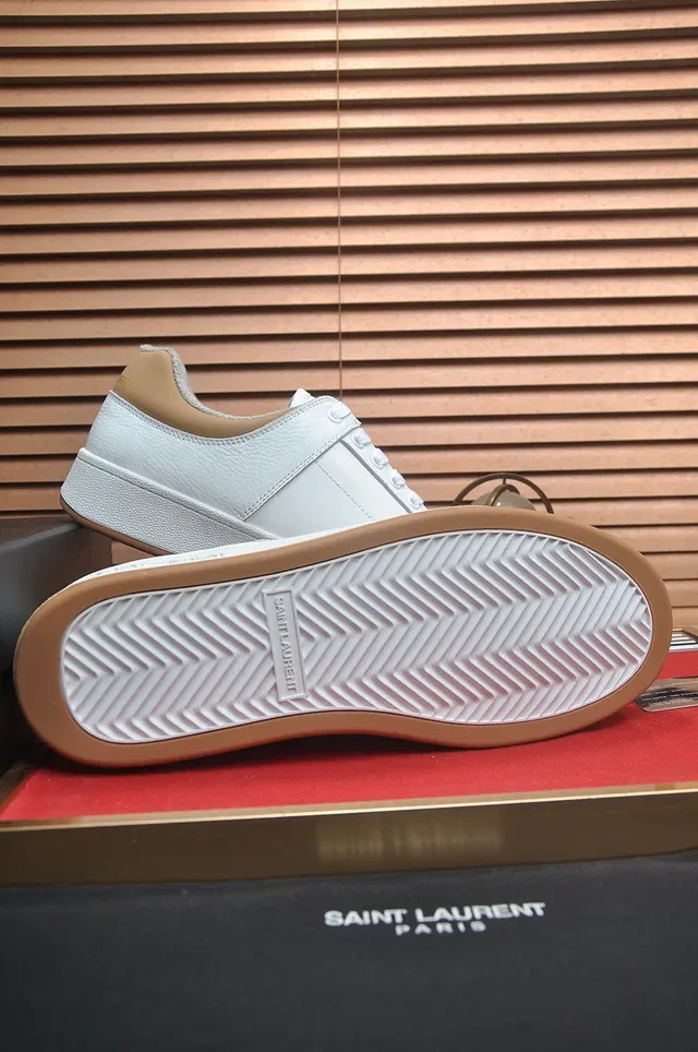 Saint Laurent White Gray Leather-Paneled Perforated Toe Lifestyle Sneakers 7