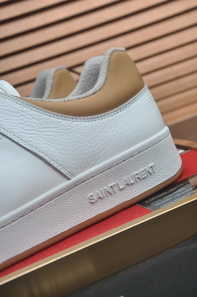 Saint Laurent White Gray Leather-Paneled Perforated Toe Lifestyle Sneakers 9