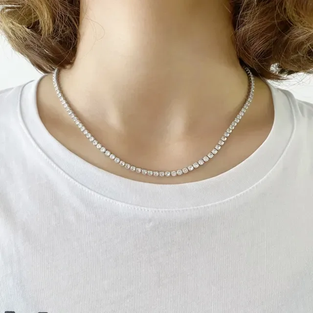 圣罗伦 YSL 银白色 pave-set 宝石 字母夹扣 链条 项链 3