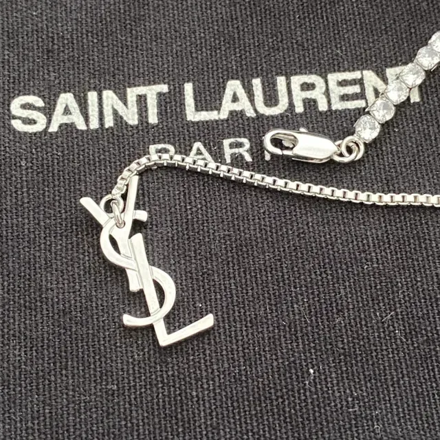 圣罗伦 YSL 银白色 pave-set 宝石 字母夹扣 链条 项链 5