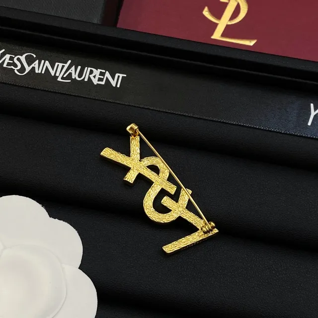 Saint Laurent YSL মোনোগ্রাম ব্রোচ রূপা সোনা ক্রিস্টাল দিয়ে সজ্জিত ব্রোচ 2
