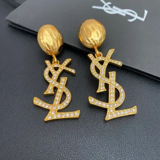 Saint Laurent YSL Monogram Pavé Crystal गोल्ड लटकती ईयररिंग्स