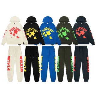 Sp5der Graphic Beige Red Oversized Fit Hoodie