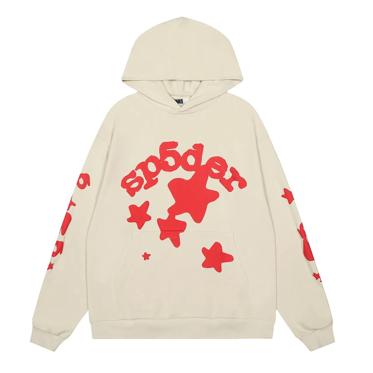 Sp5der Hoodie Oversized Fit Beige Red Graphique 13