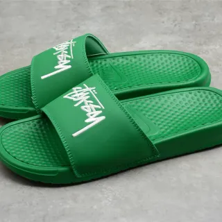 Stussy Signature Logo Verde Branco Borracha Moldada Faixa Única Chinelos