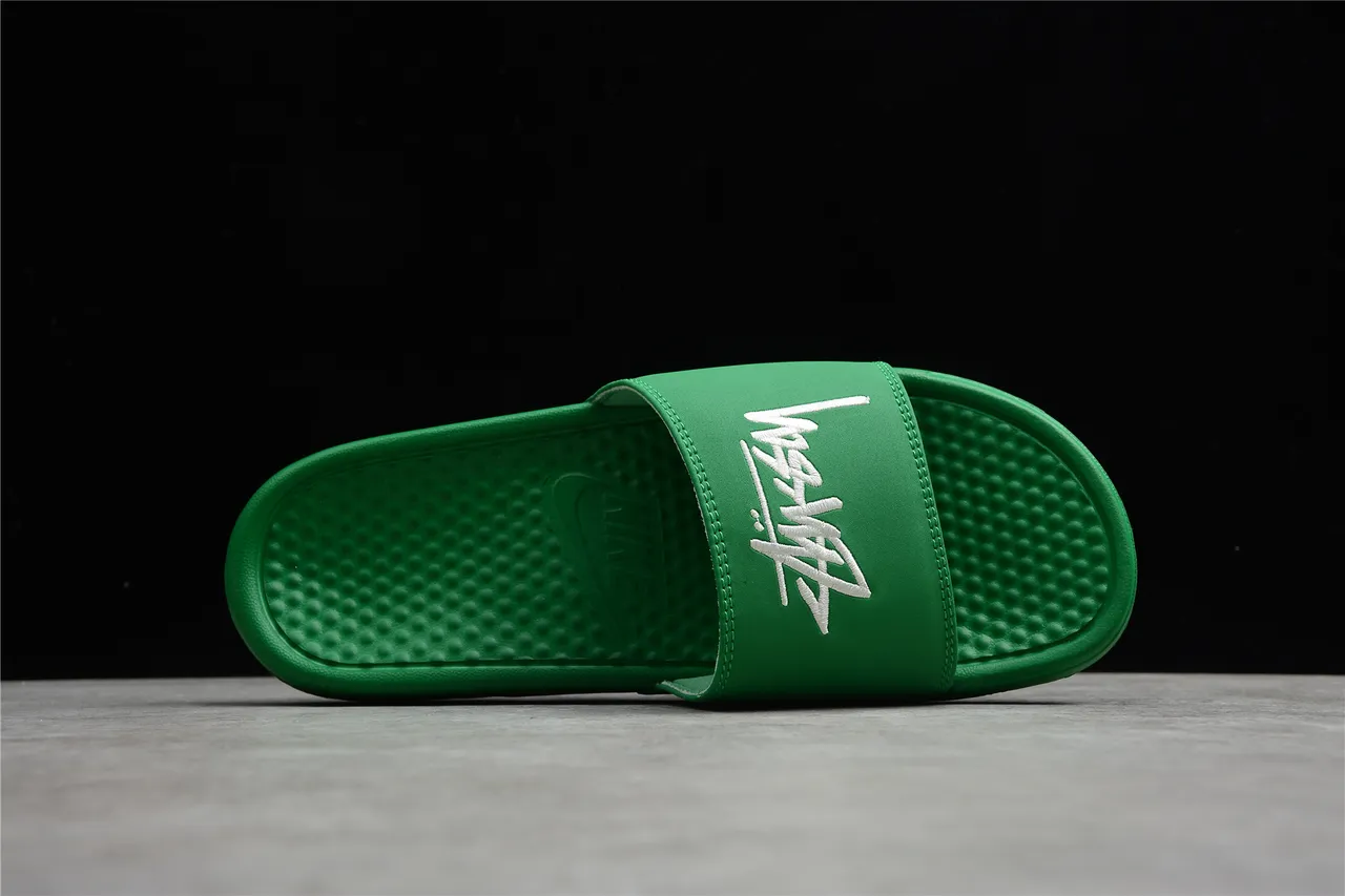 Stussy Signature Logo Vert Blanc Caoutchouc Moulé Lanière Unique Claquettes 4