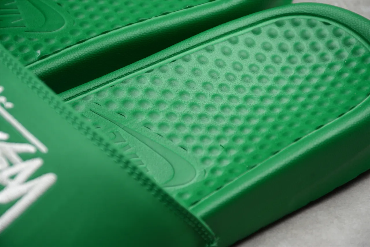 Stussy Signature Logo Vert Blanc Caoutchouc Moulé Lanière Unique Claquettes 10