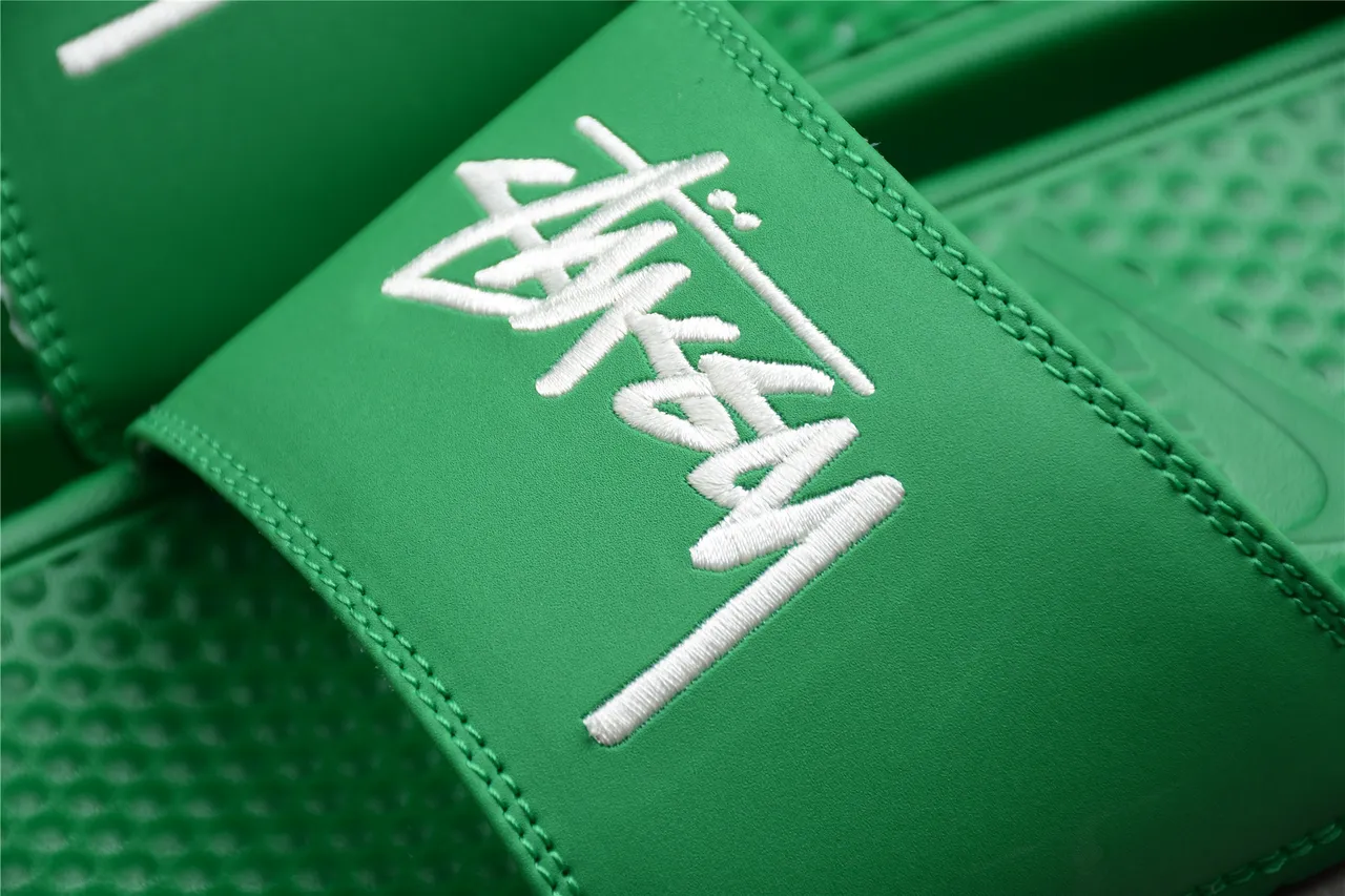 Stussy Signature Logo Vert Blanc Caoutchouc Moulé Lanière Unique Claquettes 11