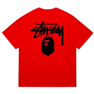 Stussy x A Bathing Ape Stock Logo Red T-Shirt