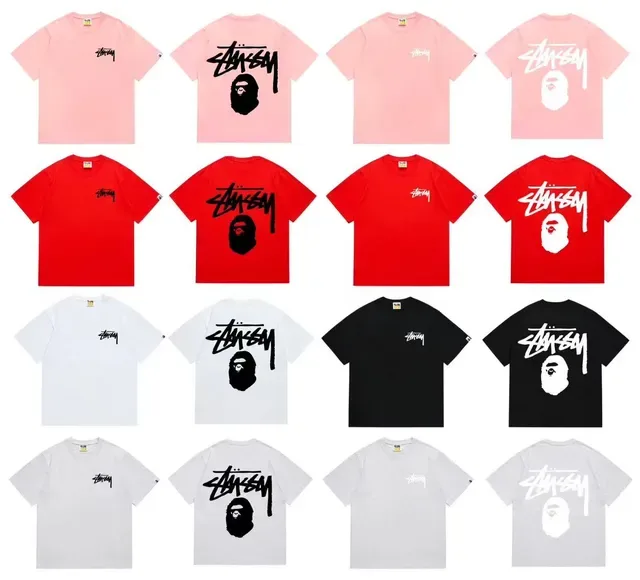 T-shirt rouge Stussy x A Bathing Ape Stock Logo 2