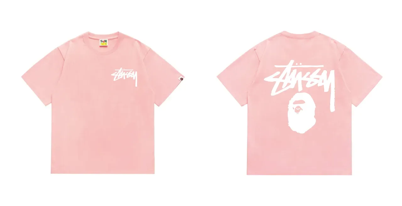T-shirt rouge Stussy x A Bathing Ape Stock Logo 5
