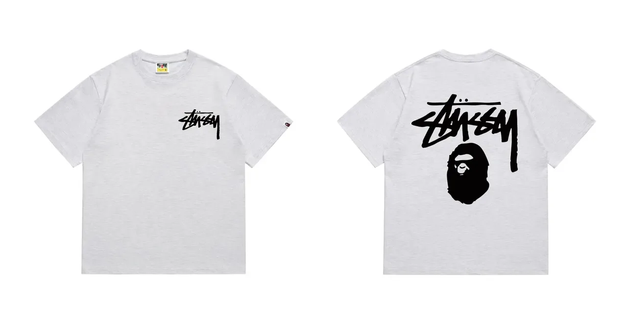 T-shirt rouge Stussy x A Bathing Ape Stock Logo 9