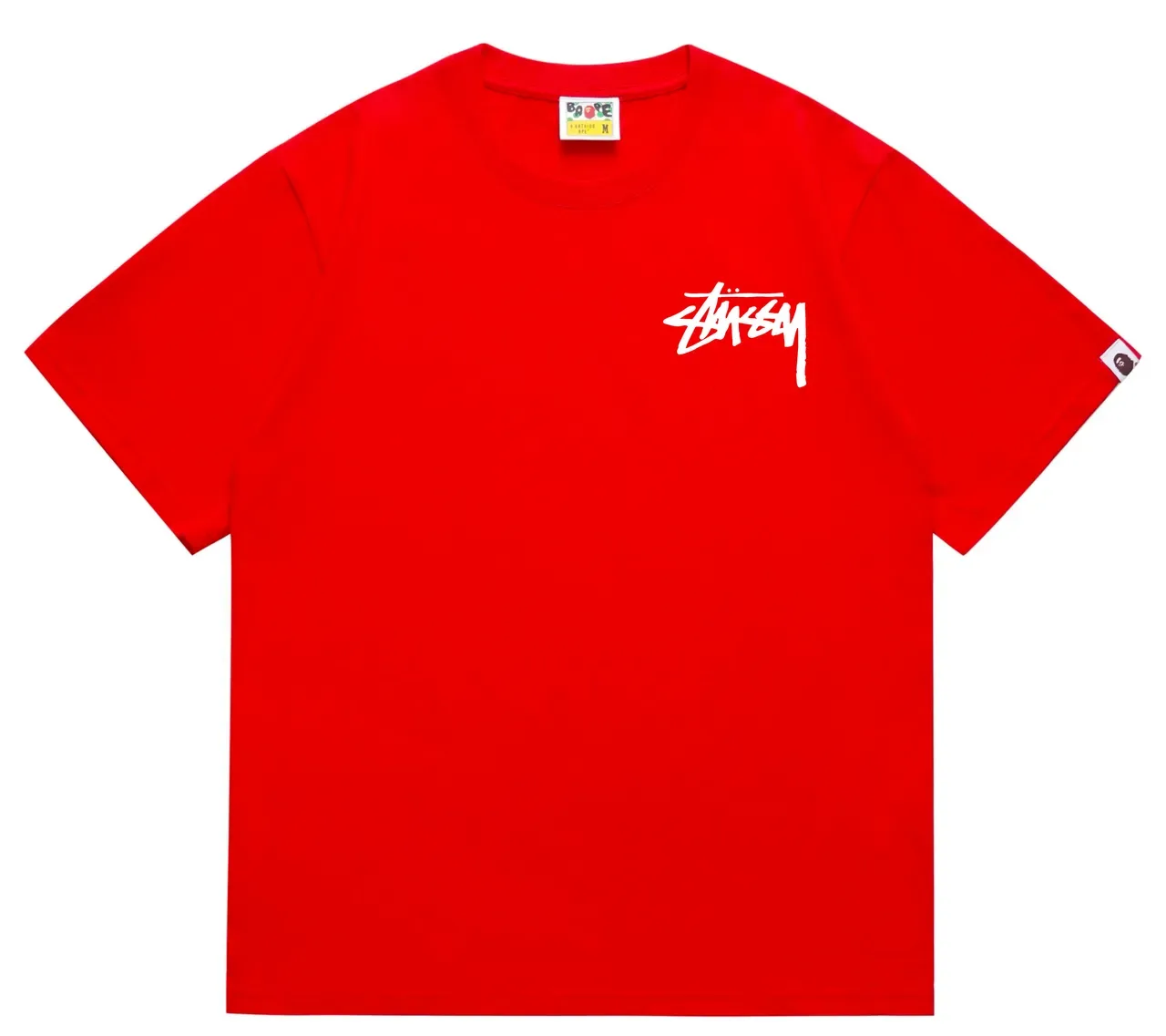 T-shirt rouge Stussy x A Bathing Ape Stock Logo 16