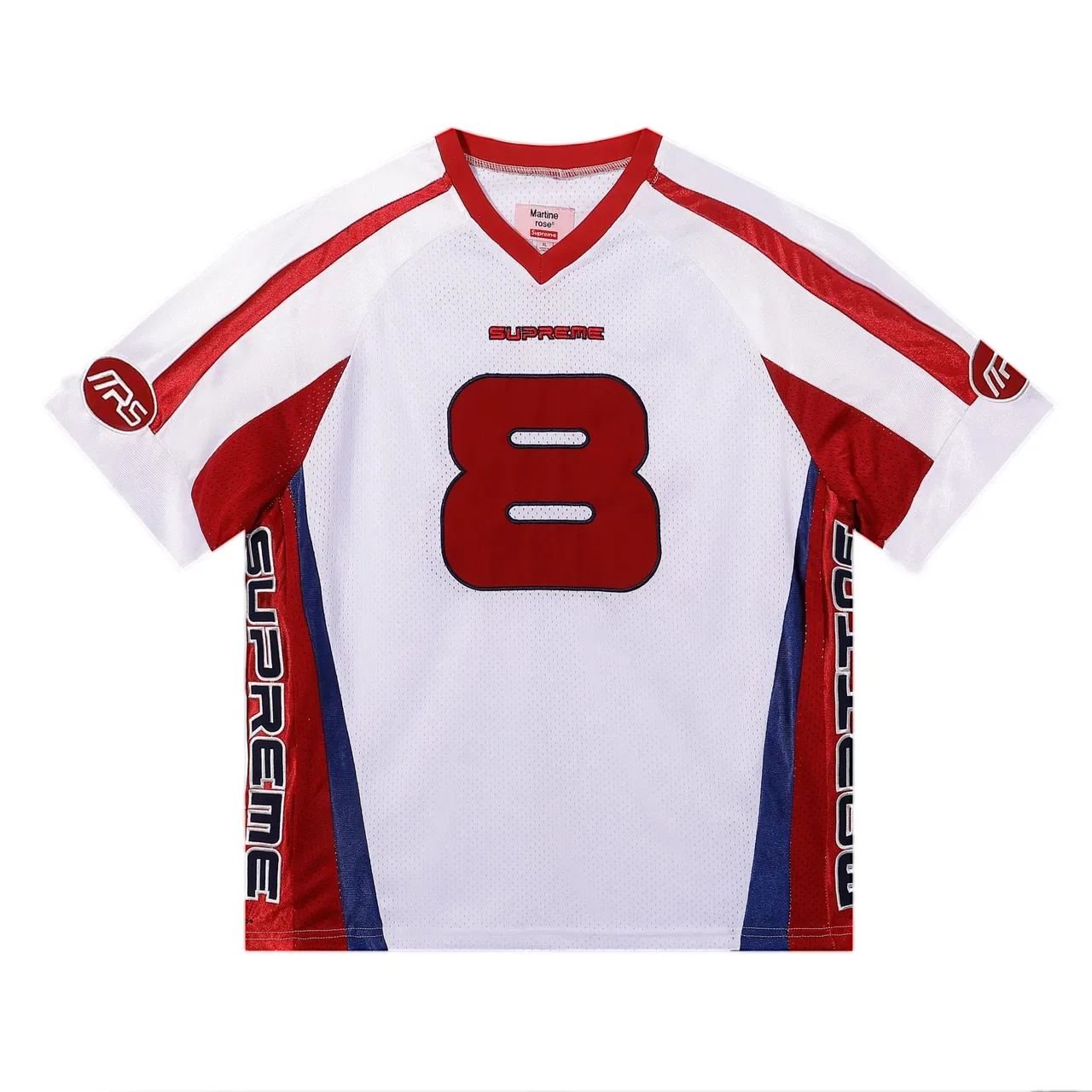 Supreme x Rose Colaboração Camiseta Branca Vermelha V-Neck Malha 5