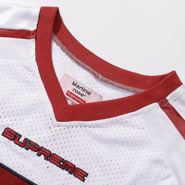 Supreme x Rose Colaboração Camiseta Branca Vermelha V-Neck Malha 19
