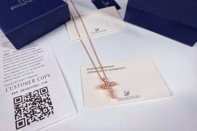 Swarovski Gold Blue Cross-Shaped Pendant Pave-Set Crystals Necklace 5