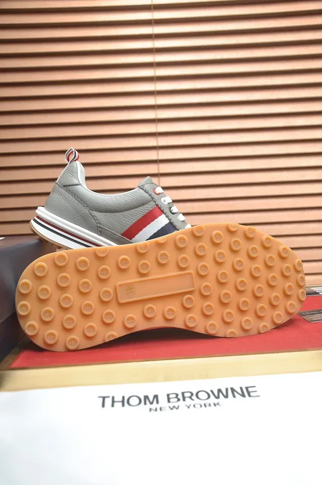 Thom Browne Classic Stripe Gray Leather Lifestyle Sneakers 3