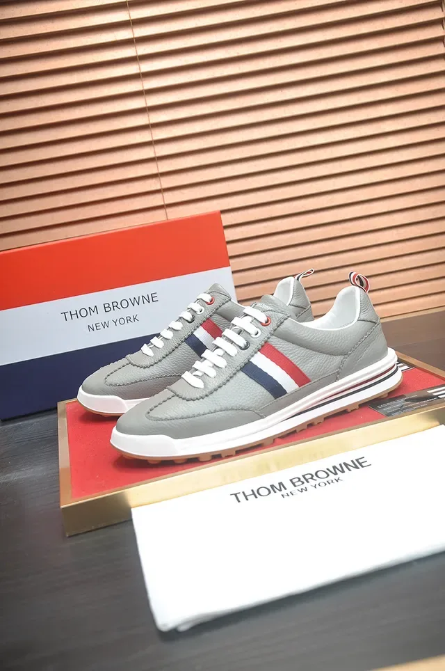 Thom Browne Classic Stripe Gray Leather Lifestyle Sneakers 4