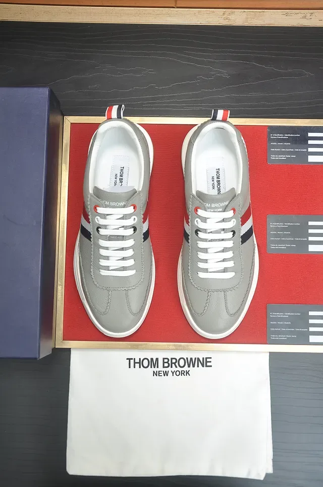 Thom Browne Classic Stripe Gray Leather Lifestyle Sneakers 5